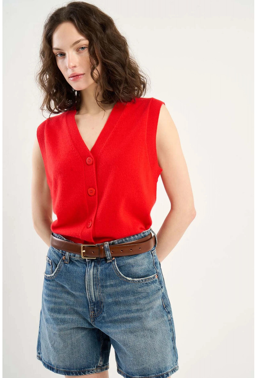 GILET CACHEMIRE ROUGE GABS